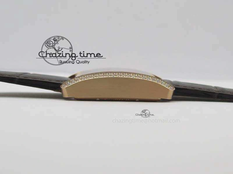 Tank MC JF Best Edition RG White Textured Dial Diamond Bezel On Brown Leather Strap A23J Cal