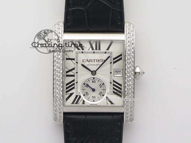 Tank MC JF Best Edition SS White Dial Diamond Bezel On Black Leather Strap A23J