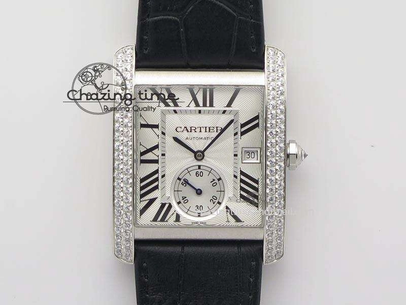 Tank MC JF Best Edition SS White Dial Diamond Bezel On Black Leather Strap A23J
