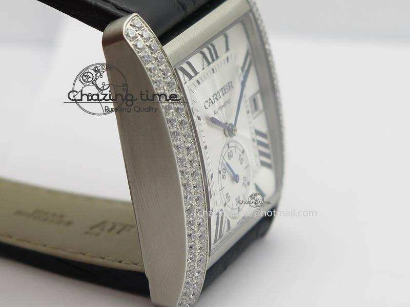 Tank MC JF Best Edition SS White Dial Diamond Bezel On Black Leather Strap A23J