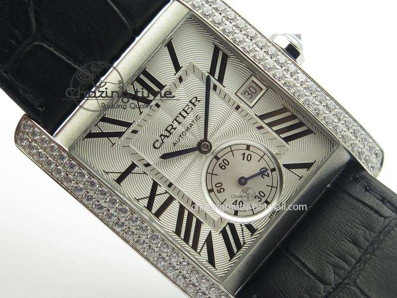 Tank MC JF Best Edition SS White Dial Diamond Bezel On Black Leather Strap A23J