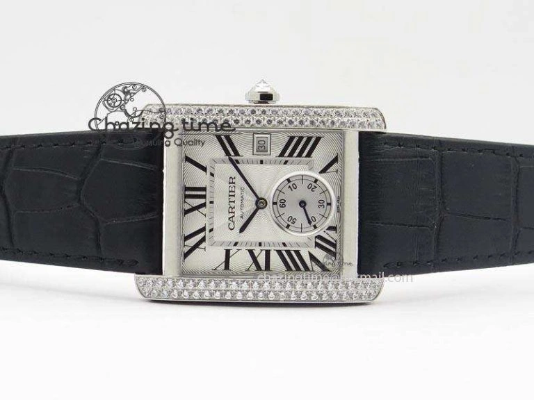 Tank MC JF Best Edition SS White Dial Diamond Bezel On Black Leather Strap A23J