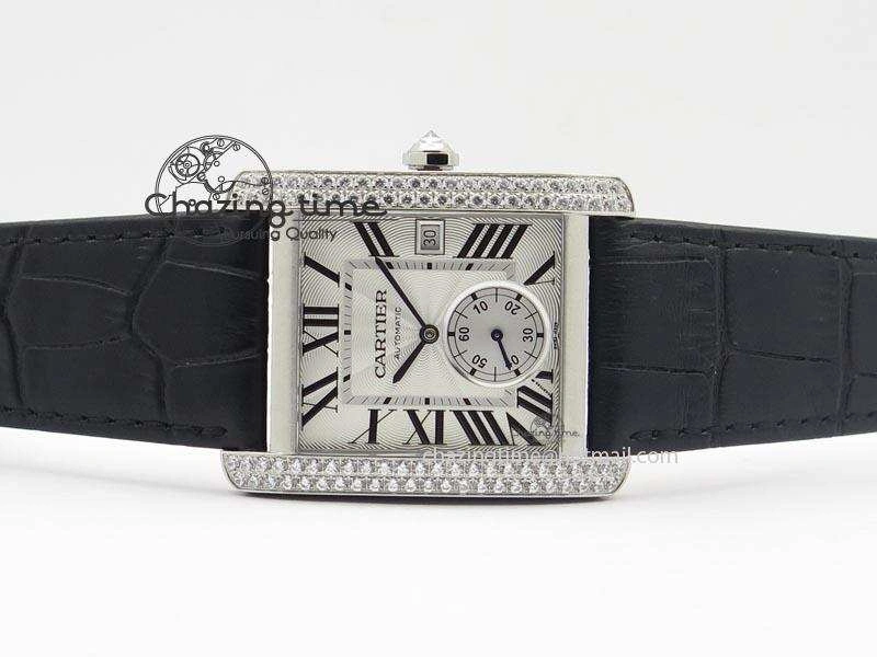 Tank MC JF Best Edition SS White Dial Diamond Bezel On Black Leather Strap A23J