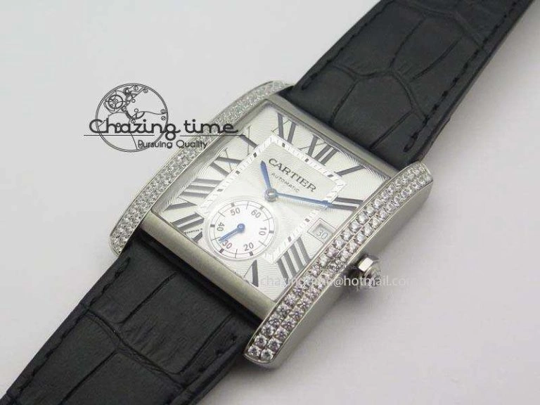 Tank MC JF Best Edition SS White Dial Diamond Bezel On Black Leather Strap A23J
