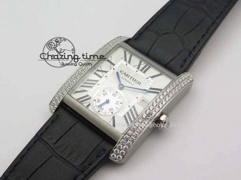 Tank MC JF Best Edition SS White Dial Diamond Bezel On Black Leather Strap A23J