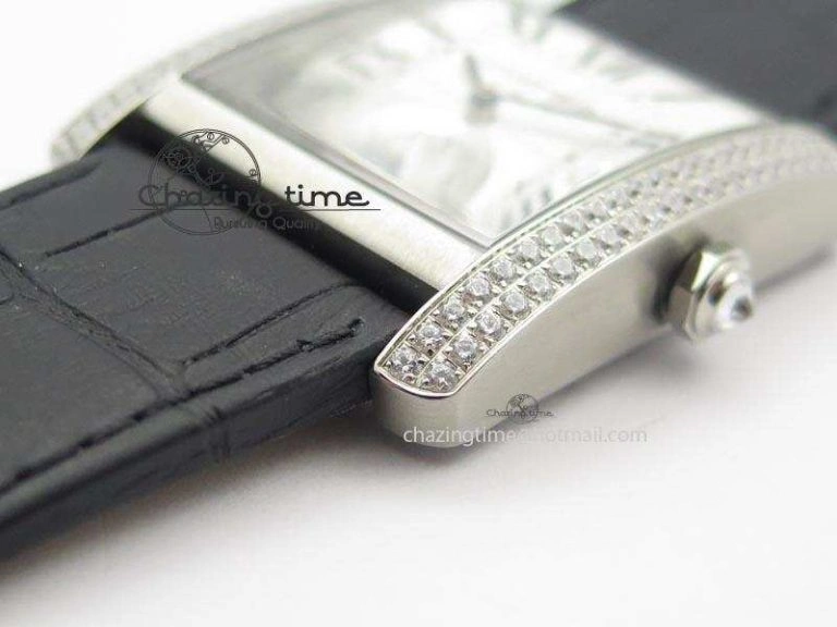 Tank MC JF Best Edition SS White Dial Diamond Bezel On Black Leather Strap A23J