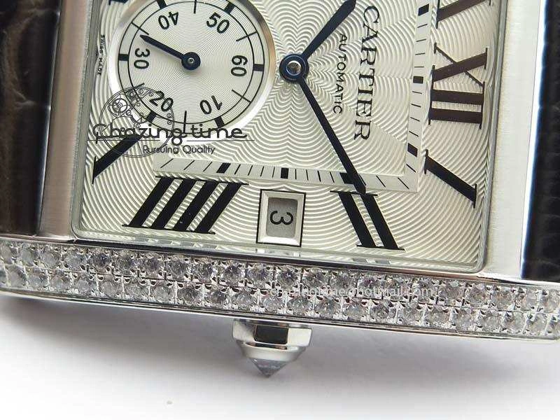 Tank MC JF Best Edition SS White Textured Dial Diamond Bezel On Brown Leather Strap A23J Cal