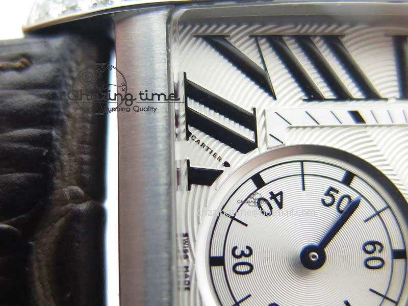 Tank MC JF Best Edition SS White Textured Dial Diamond Bezel On Brown Leather Strap A23J Cal
