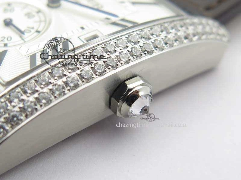 Tank MC JF Best Edition SS White Textured Dial Diamond Bezel On Brown Leather Strap A23J Cal