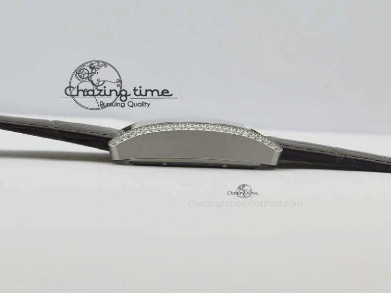 Tank MC JF Best Edition SS White Textured Dial Diamond Bezel On Brown Leather Strap A23J Cal