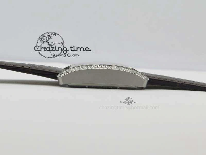 Tank MC JF Best Edition SS White Textured Dial Diamond Bezel On Brown Leather Strap A23J Cal