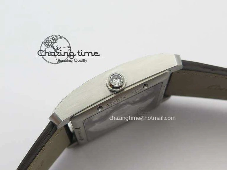 Tank MC JF Best Edition SS White Textured Dial Diamond Bezel On Brown Leather Strap A23J Cal