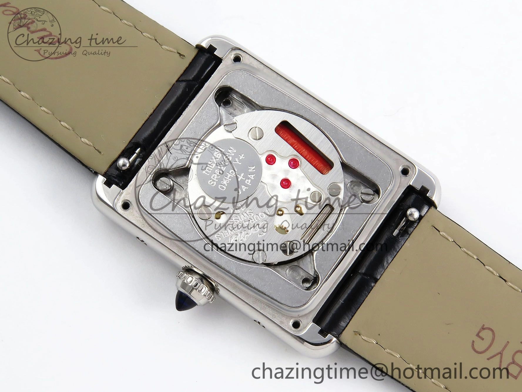 Tank Must Large SS 33.7mm DRF 1:1 Best Edition Black Dial on Black Leather Strap Swiss Quartz