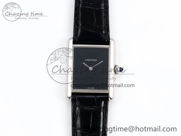 Tank Must Large SS 33.7mm DRF 1:1 Best Edition Black Dial on Black Leather Strap Swiss Quartz