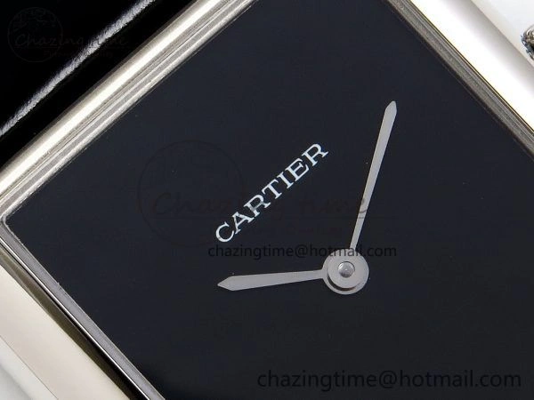 Tank Must Large SS 33.7mm DRF 1:1 Best Edition Black Dial on Black Leather Strap Swiss Quartz