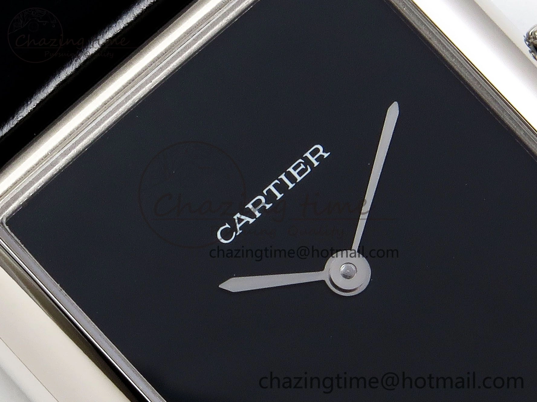 Tank Must Large SS 33.7mm DRF 1:1 Best Edition Black Dial on Black Leather Strap Swiss Quartz