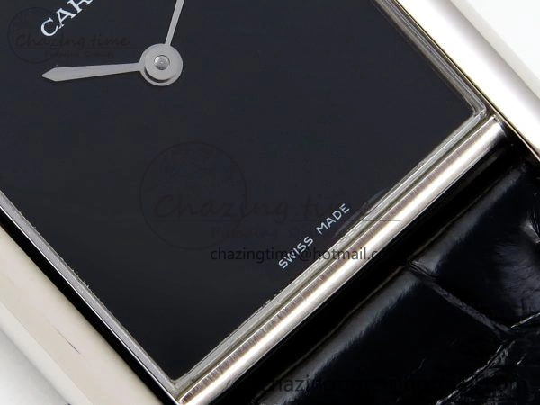 Tank Must Large SS 33.7mm DRF 1:1 Best Edition Black Dial on Black Leather Strap Swiss Quartz