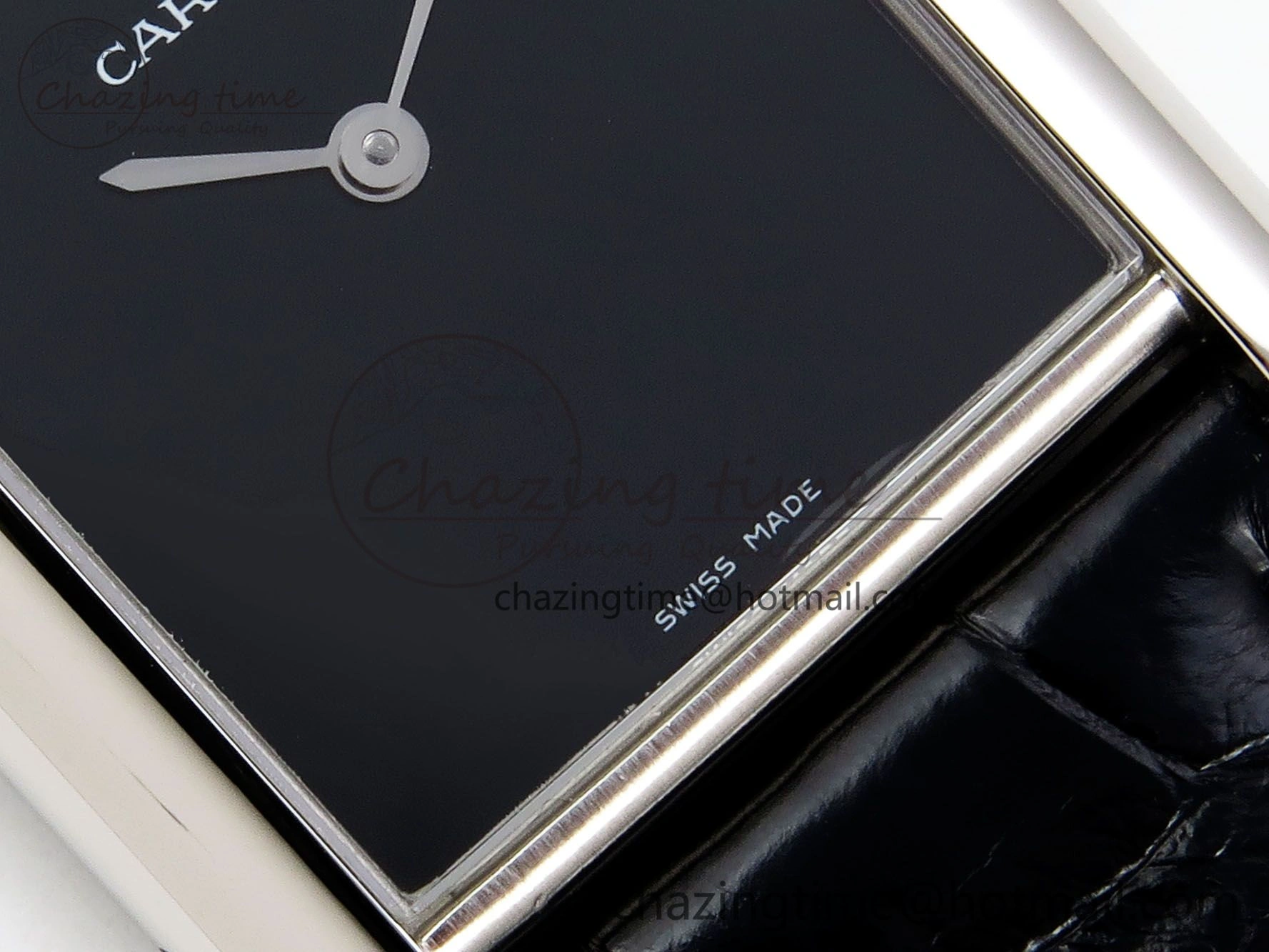Tank Must Large SS 33.7mm DRF 1:1 Best Edition Black Dial on Black Leather Strap Swiss Quartz