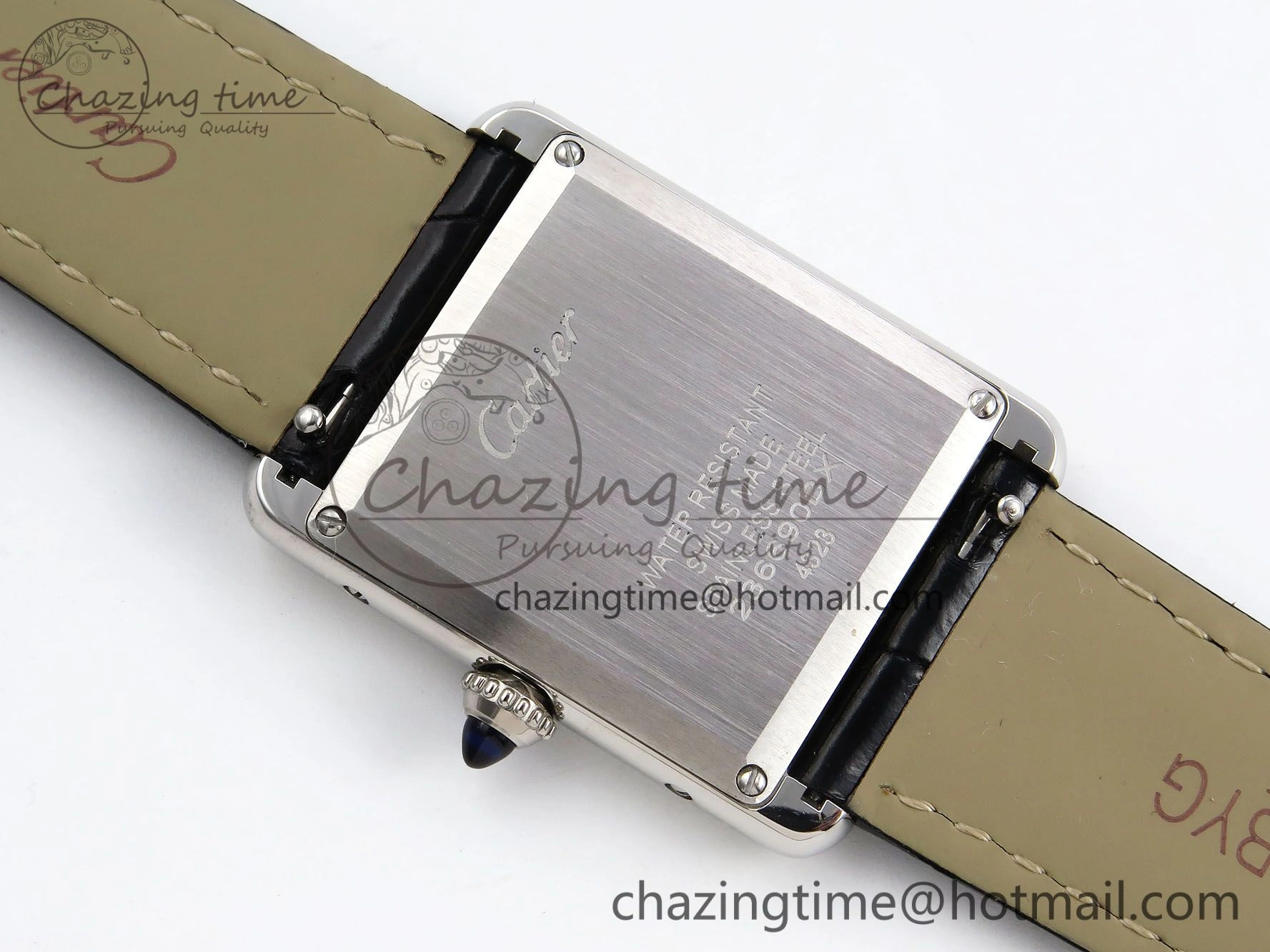 Tank Must Large SS 33.7mm DRF 1:1 Best Edition Black Dial on Black Leather Strap Swiss Quartz