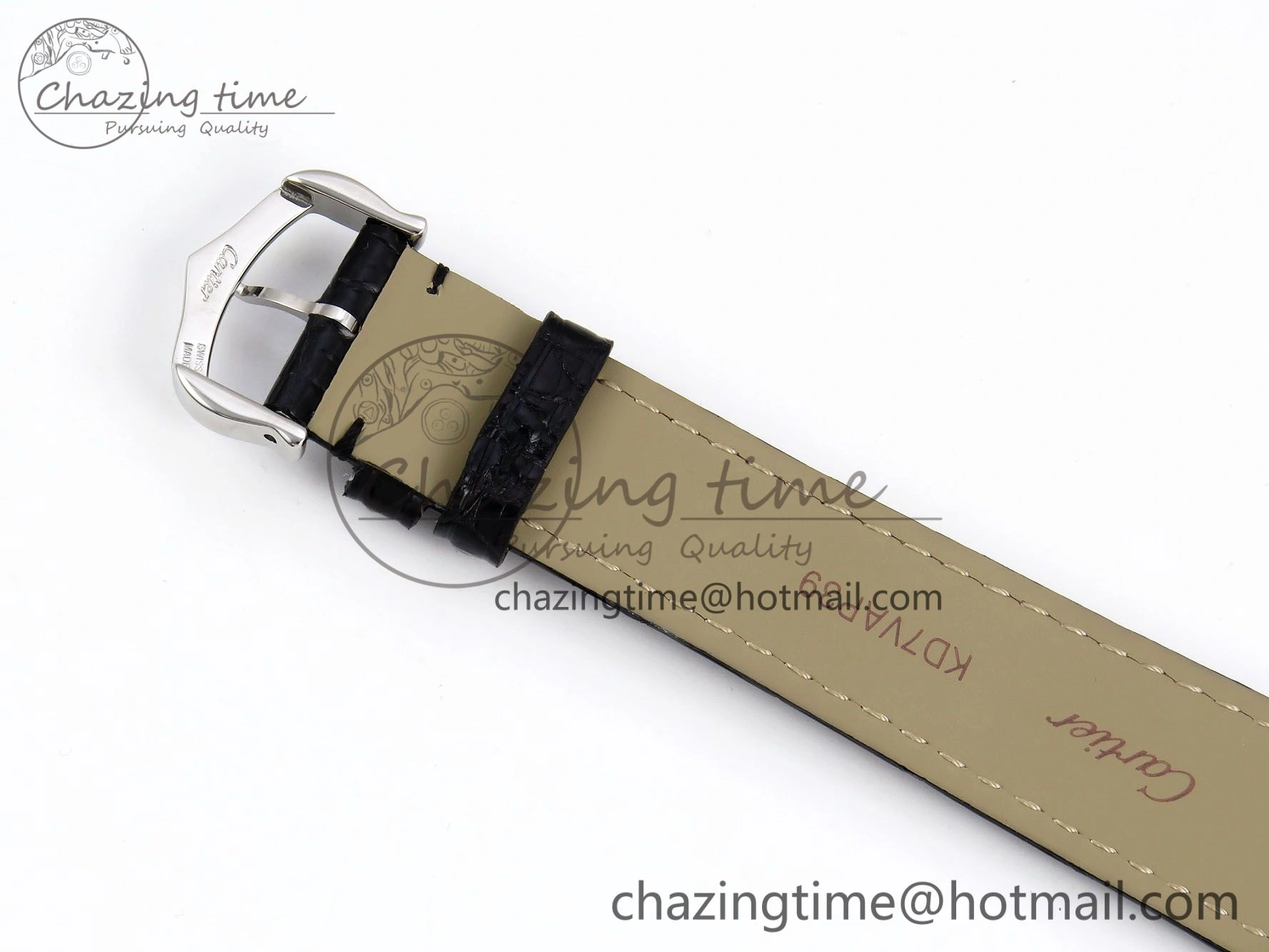 Tank Must Large SS 33.7mm DRF 1:1 Best Edition Black Dial on Black Leather Strap Swiss Quartz