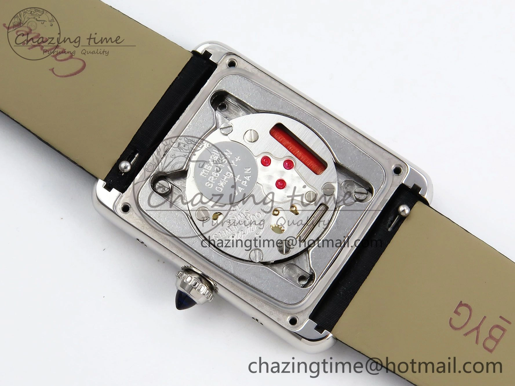 Tank Must Large SS 33.7mm DRF 1:1 Best Edition White Dial Diamonds Bezel on Black Calfskin Strap Swiss Quartz