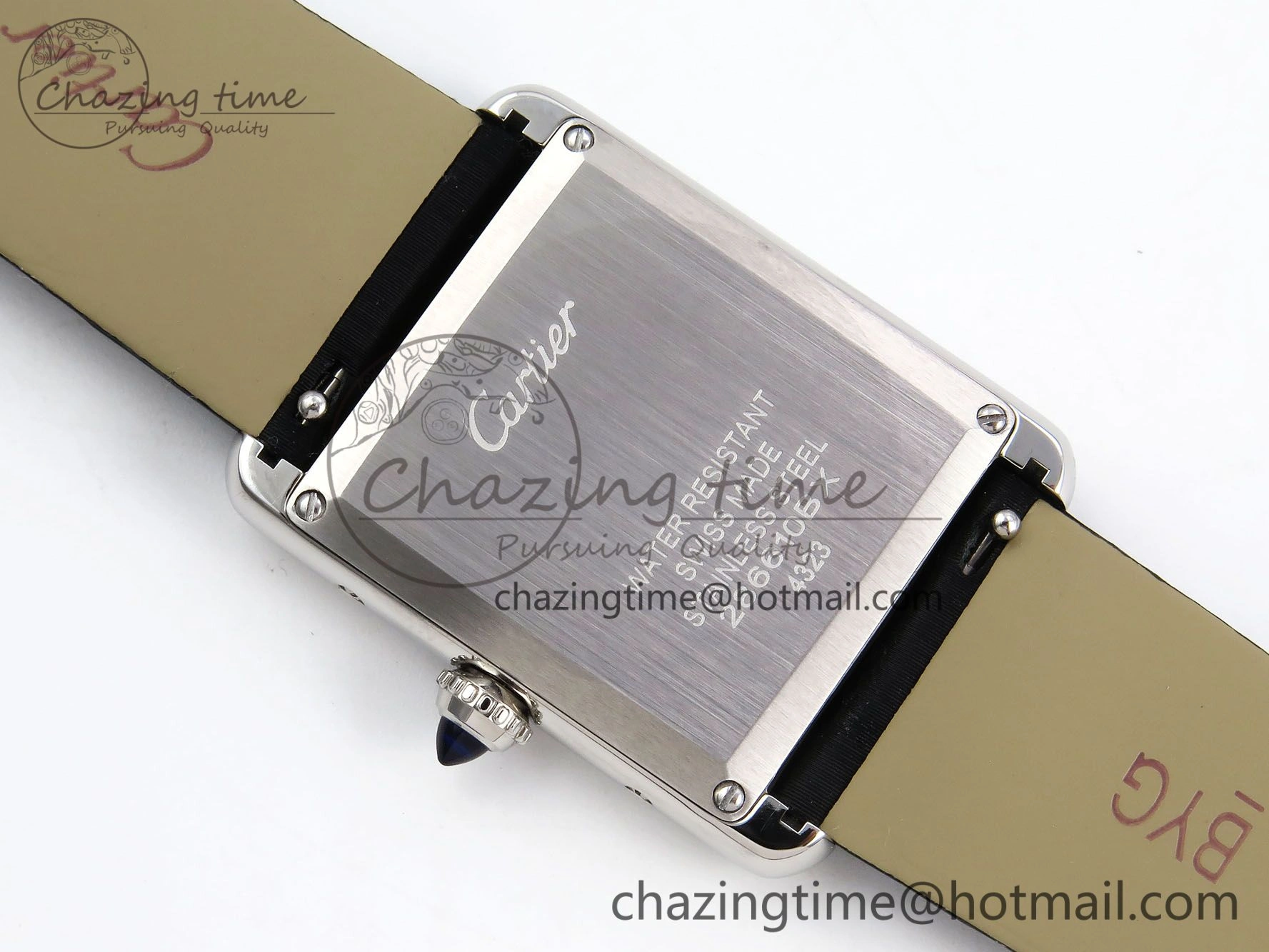 Tank Must Large SS 33.7mm DRF 1:1 Best Edition White Dial Diamonds Bezel on Black Calfskin Strap Swiss Quartz