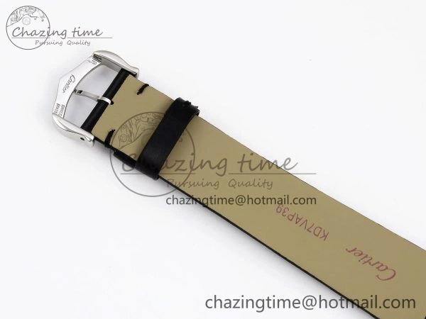 Tank Must Large SS 33.7mm DRF 1:1 Best Edition White Dial Diamonds Bezel on Black Calfskin Strap Swiss Quartz