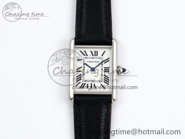 Tank Must Large SS 33.7mm DRF 1:1 Best Edition White Dial on Black Leather Strap Swiss Quartz