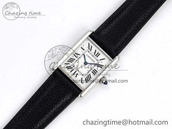 Tank Must Large SS 33.7mm DRF 1:1 Best Edition White Dial on Black Leather Strap Swiss Quartz