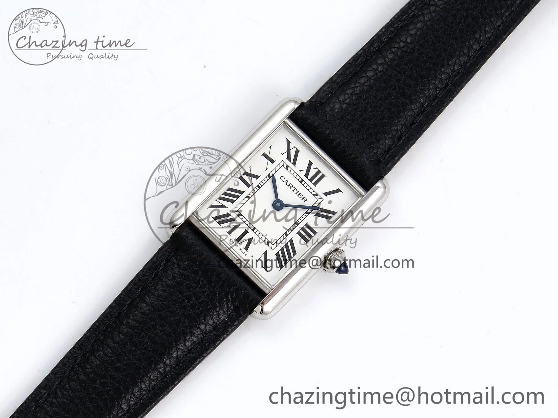 Tank Must Large SS 33.7mm DRF 1:1 Best Edition White Dial on Black Leather Strap Swiss Quartz
