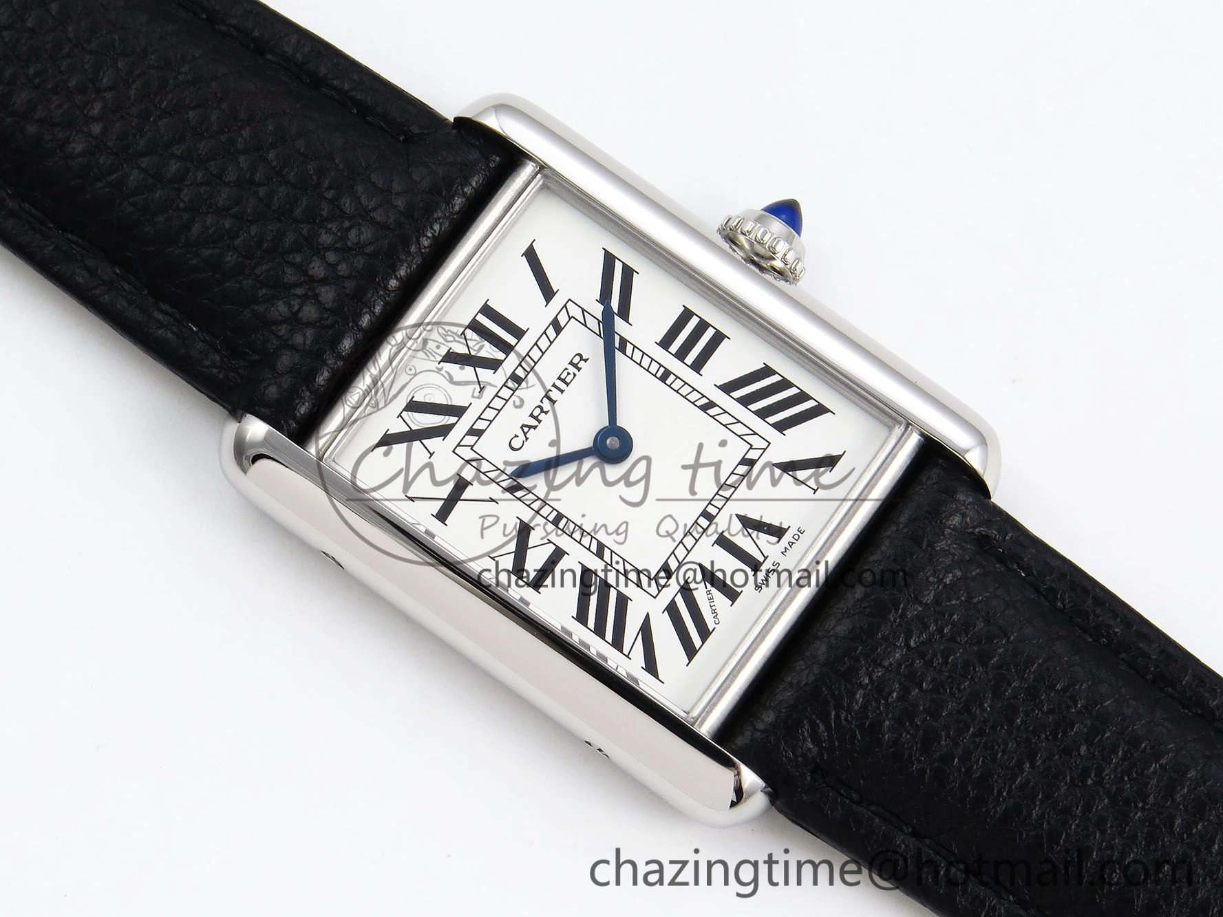 Tank Must Large SS 33.7mm DRF 1:1 Best Edition White Dial on Black Leather Strap Swiss Quartz