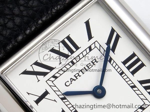 Tank Must Large SS 33.7mm DRF 1:1 Best Edition White Dial on Black Leather Strap Swiss Quartz