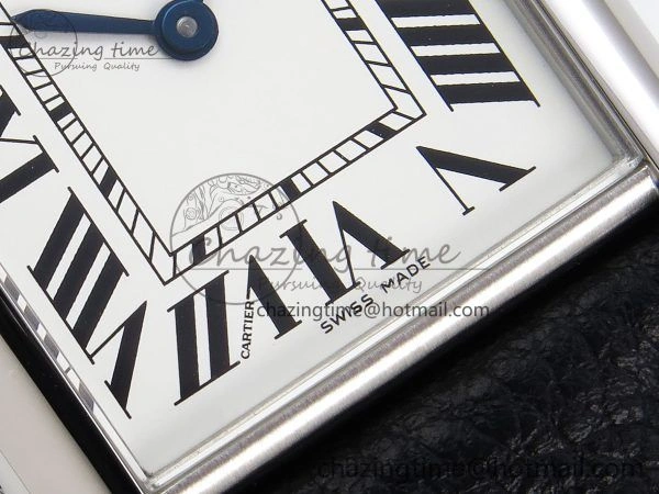 Tank Must Large SS 33.7mm DRF 1:1 Best Edition White Dial on Black Leather Strap Swiss Quartz