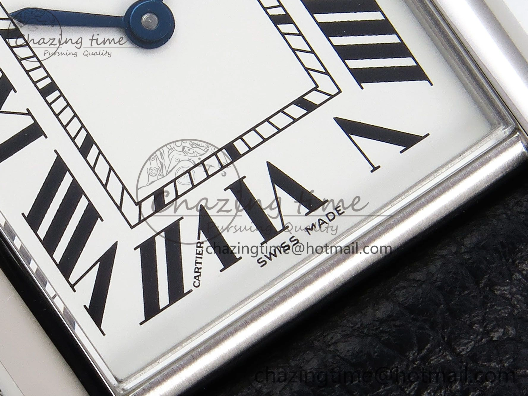 Tank Must Large SS 33.7mm DRF 1:1 Best Edition White Dial on Black Leather Strap Swiss Quartz