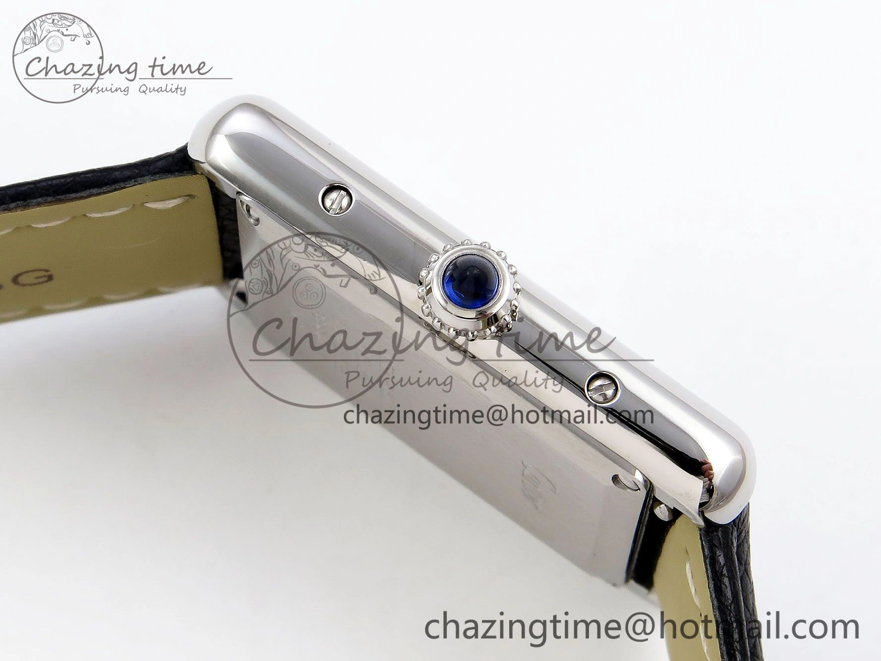 Tank Must Large SS 33.7mm DRF 1:1 Best Edition White Dial on Black Leather Strap Swiss Quartz