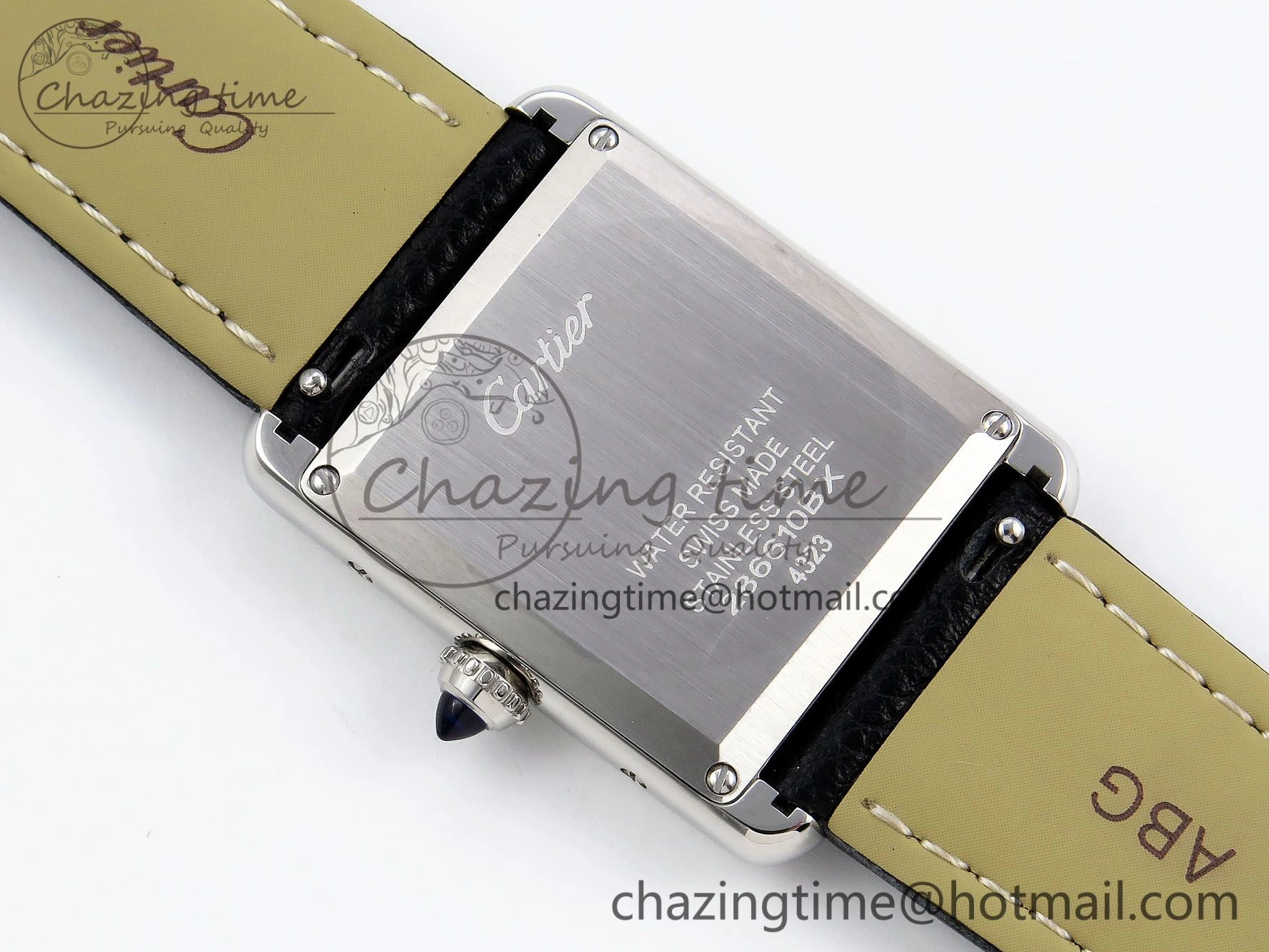 Tank Must Large SS 33.7mm DRF 1:1 Best Edition White Dial on Black Leather Strap Swiss Quartz