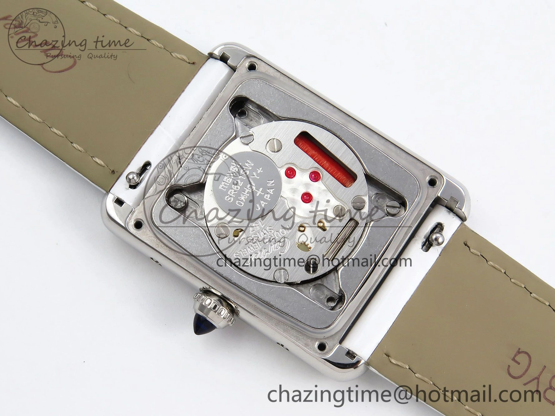 Tank Must Large SS 33.7mm DRF 1:1 Best Edition White Dial on White Leather Strap Swiss Quartz