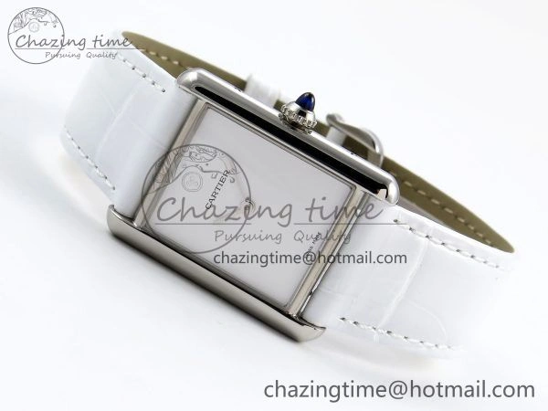Tank Must Large SS 33.7mm DRF 1:1 Best Edition White Dial on White Leather Strap Swiss Quartz