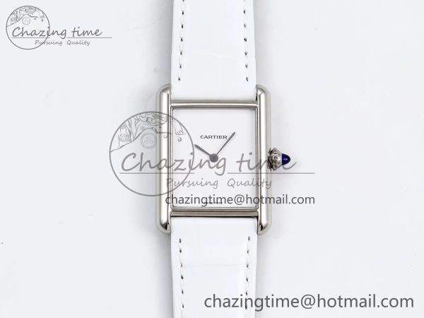 Tank Must Large SS 33.7mm DRF 1:1 Best Edition White Dial on White Leather Strap Swiss Quartz