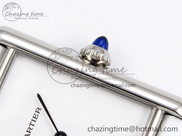 Tank Must Large SS 33.7mm DRF 1:1 Best Edition White Dial on White Leather Strap Swiss Quartz