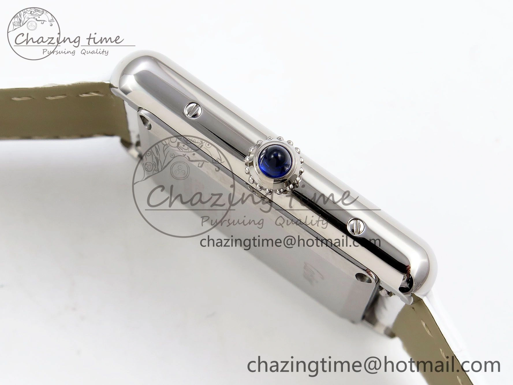 Tank Must Large SS 33.7mm DRF 1:1 Best Edition White Dial on White Leather Strap Swiss Quartz