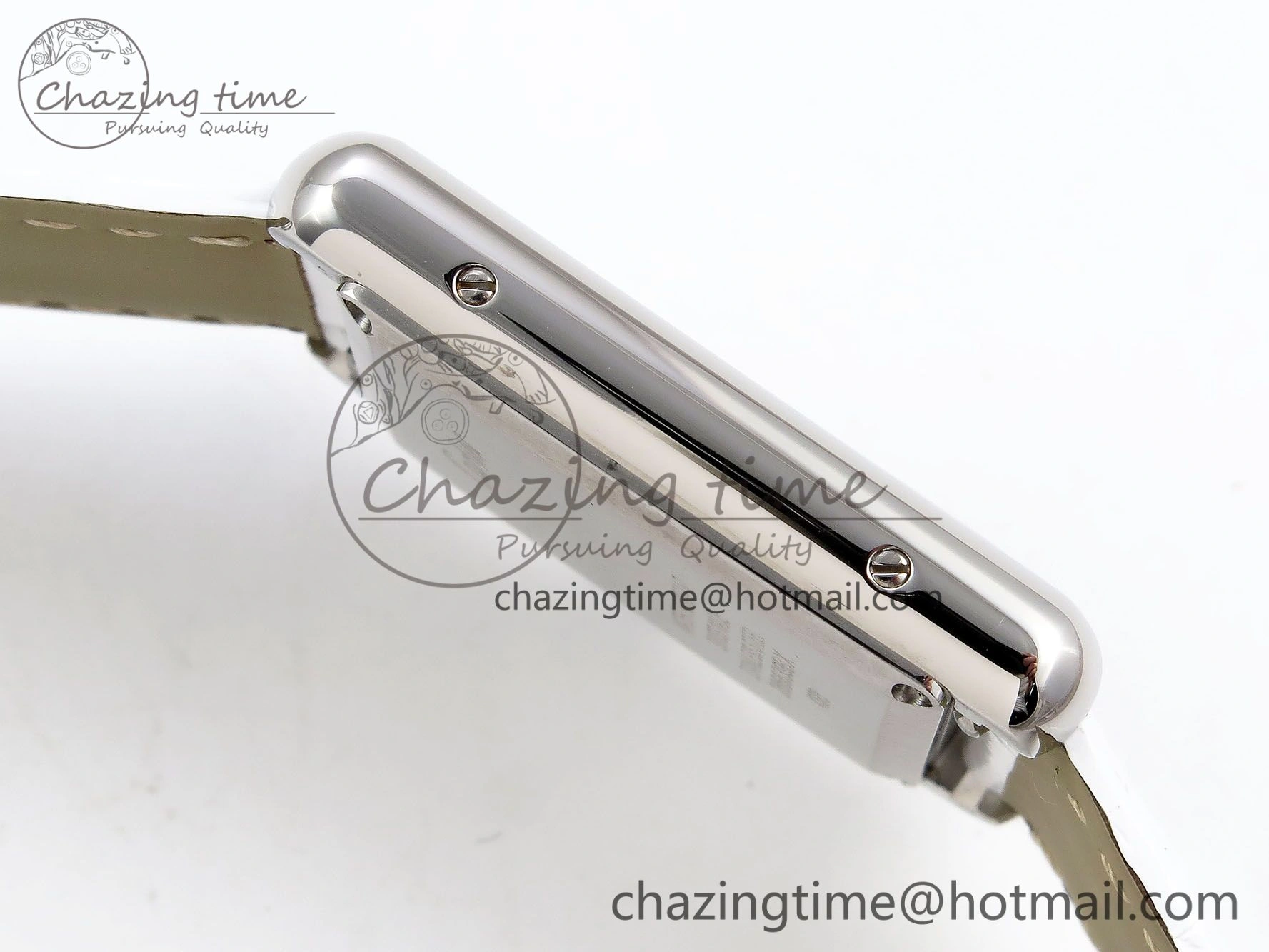 Tank Must Large SS 33.7mm DRF 1:1 Best Edition White Dial on White Leather Strap Swiss Quartz
