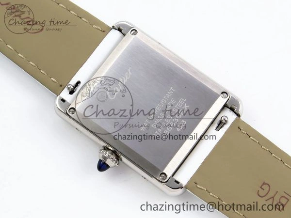 Tank Must Large SS 33.7mm DRF 1:1 Best Edition White Dial on White Leather Strap Swiss Quartz