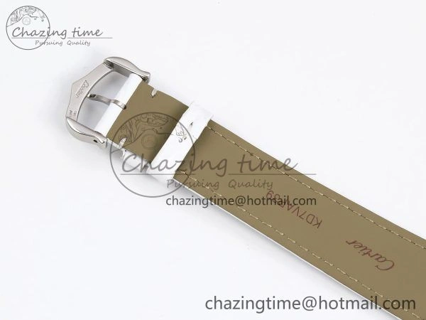 Tank Must Large SS 33.7mm DRF 1:1 Best Edition White Dial on White Leather Strap Swiss Quartz