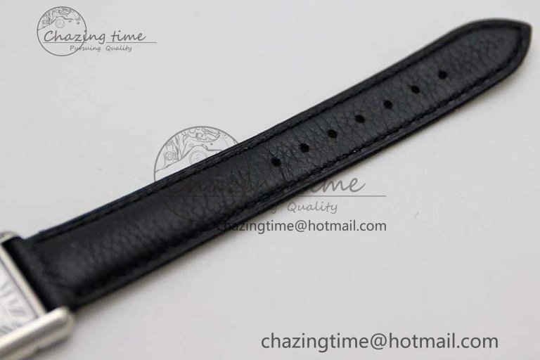 Tank Must Large SS K11F 1:1 Best Edition White Dial Diamonds Bezel on Black Leather Strap Ronda Quartz