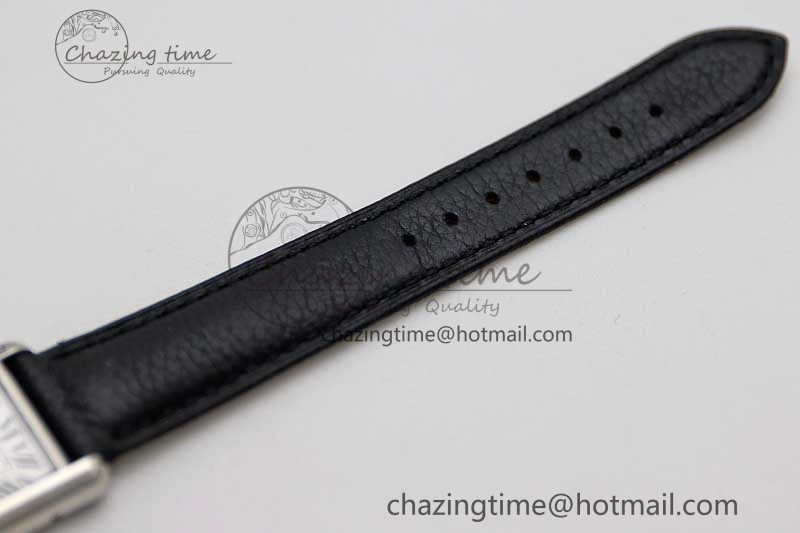 Tank Must Large SS K11F 1:1 Best Edition White Dial Diamonds Bezel on Black Leather Strap Ronda Quartz