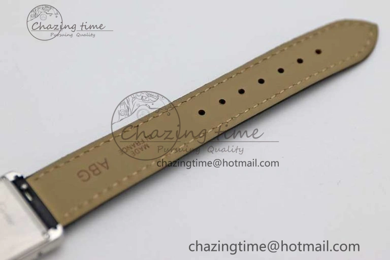 Tank Must Large SS K11F 1:1 Best Edition White Dial Diamonds Bezel on Black Leather Strap Ronda Quartz