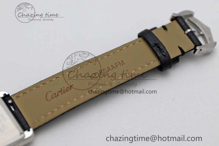 Tank Must Large SS K11F 1:1 Best Edition White Dial Diamonds Bezel on Black Leather Strap Ronda Quartz