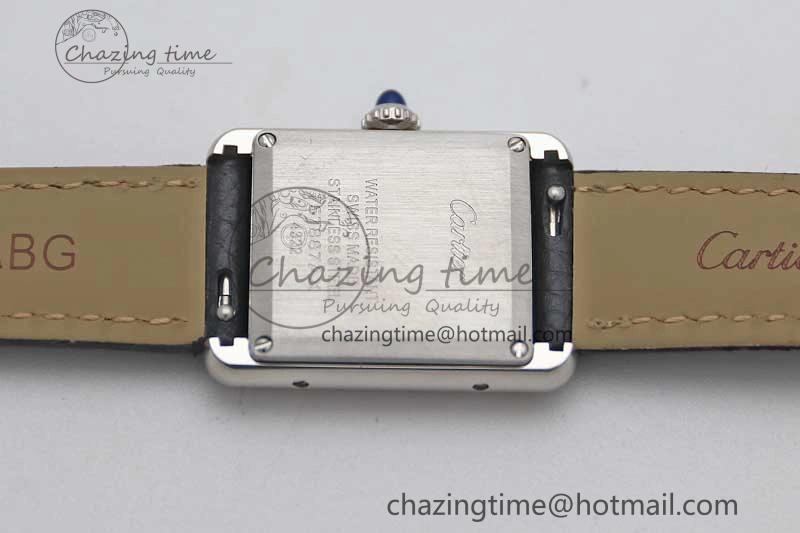 Tank Must Large SS K11F 1:1 Best Edition White Dial Diamonds Bezel on Black Leather Strap Ronda Quartz