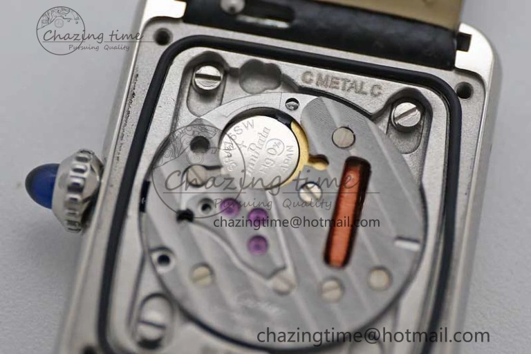 Tank Must Large SS K11F 1:1 Best Edition White Dial Diamonds Bezel on Croc Leather Strap Ronda Quartz